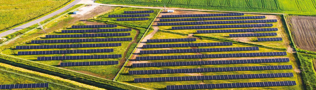 an aerial view of a solar farm